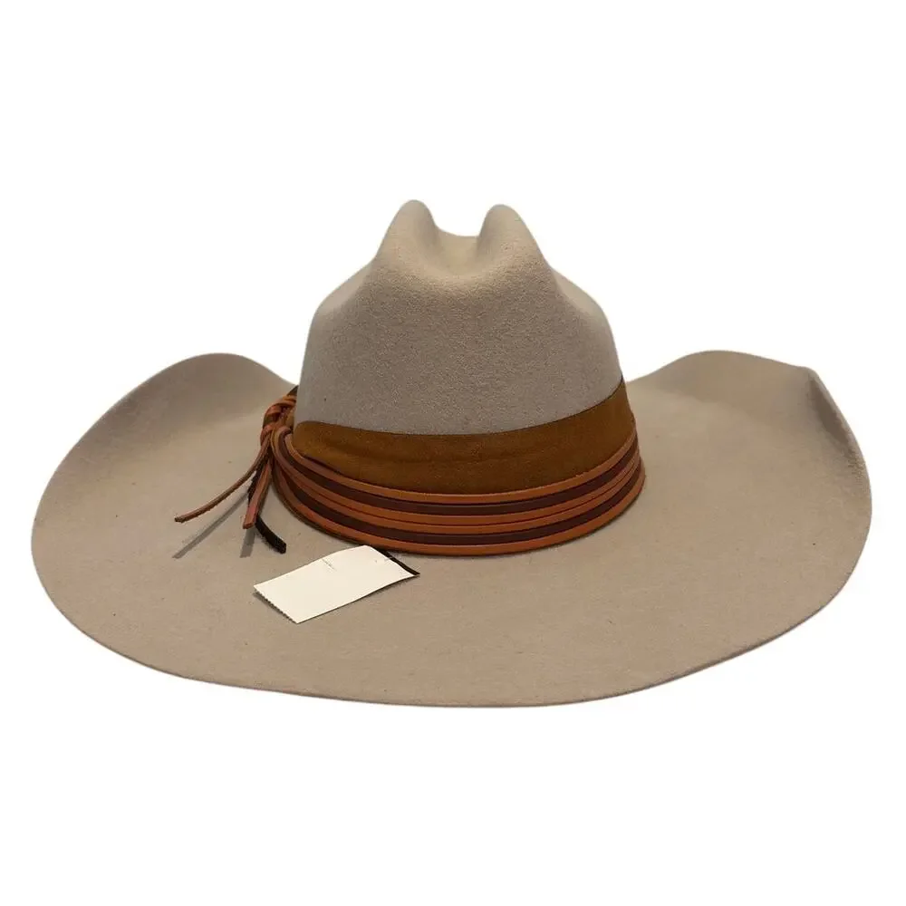 Cavenders Rockin C Whitley Western Hat Buckskin Wide Brim Leather Wrap NWT S